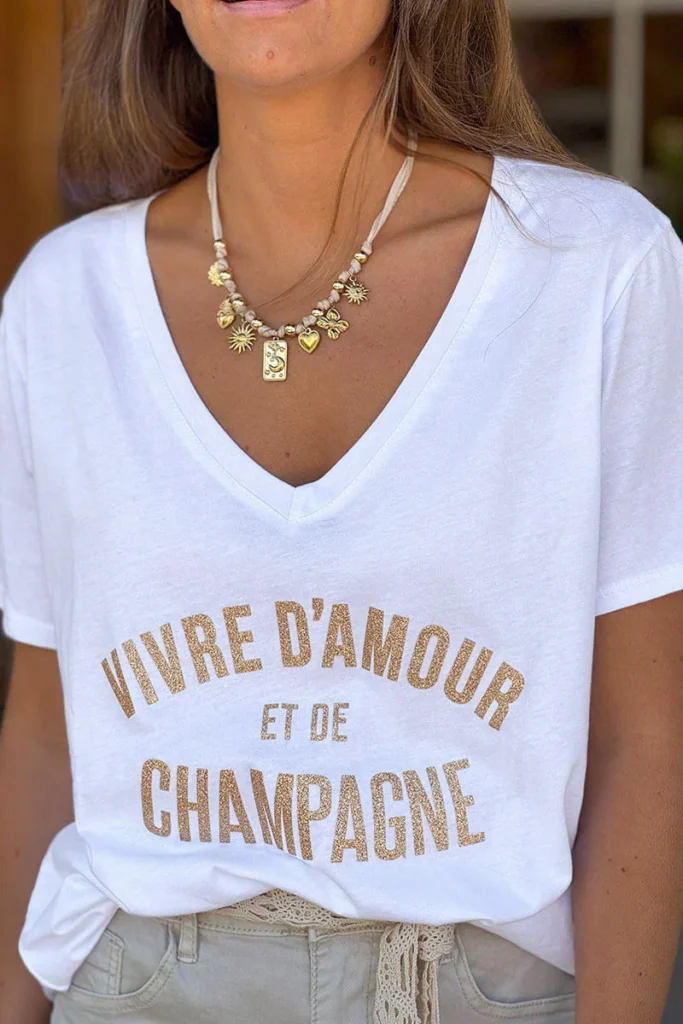 Tshirt blanc Vivre d'amour et de champagne